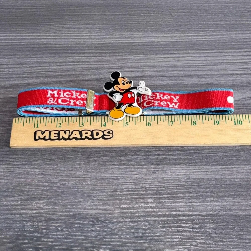 Vtg Mickey Mouse Belt Mickey & Crew Red‎ Elastic Adjustable Kids Disney Buckle
